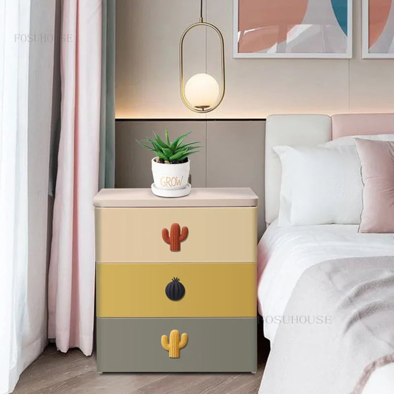 Bedroom Furniture  's Nightstands Small Apartment Drawer Type Storage Cabinet Kids Kindergarten Dormitory Bedside Table Q