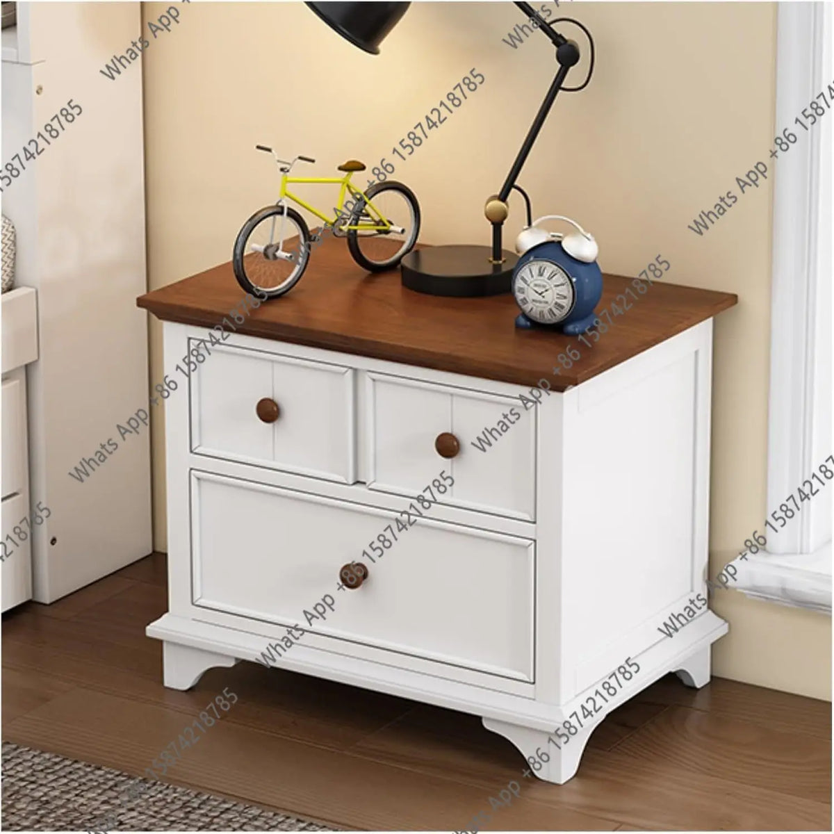 AZ Two-Drawer Nightstand Kids Night Stand End Side Table for Bedroom, Living Room, Kids' Room, White+Walnut