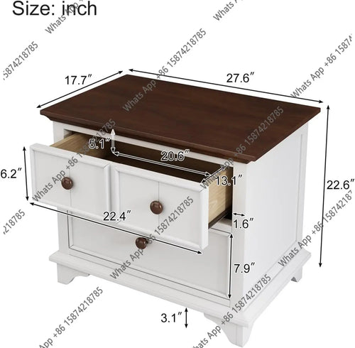 AZ Two-Drawer Nightstand Kids Night Stand End Side Table for Bedroom, Living Room, Kids' Room, White+Walnut